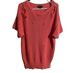 Forever 21+ Plus Size Distressed Knit Short Sleeve Coral Top 1X